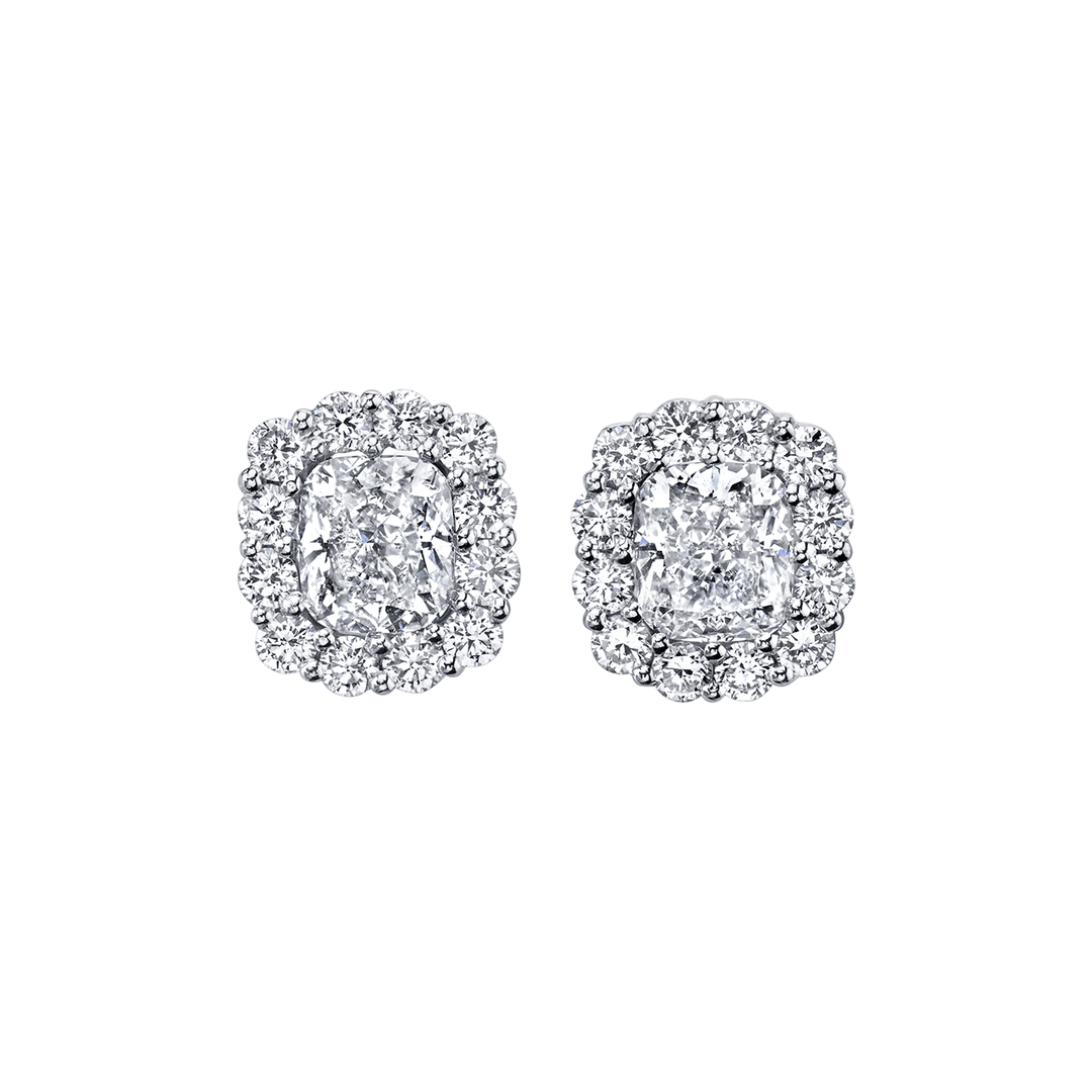 Lisette Platinum and Cushion shape Diamond 2.10 Total Weight Studs