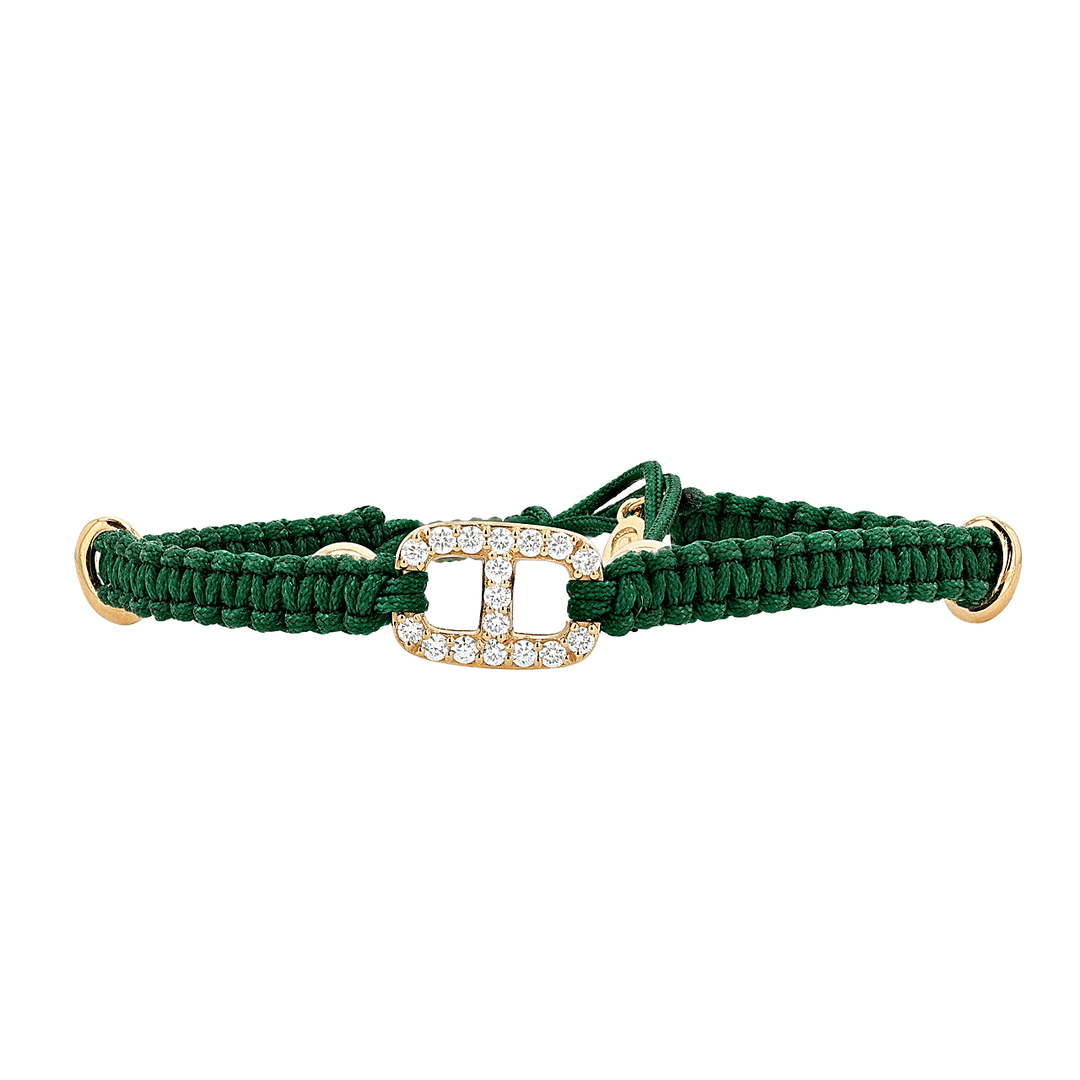 18k Yellow Gold and Diamond Green Cord Bracelet