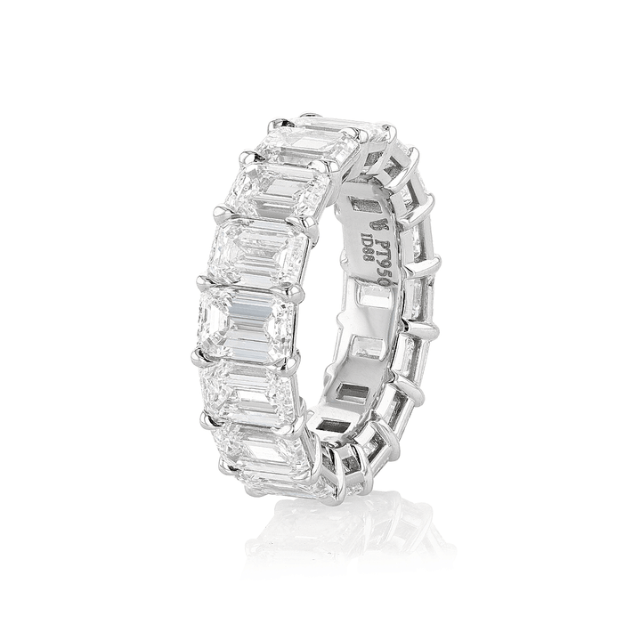 Platinum and Emerald Cut Diamond 11.32 Total Weight Eternity Band