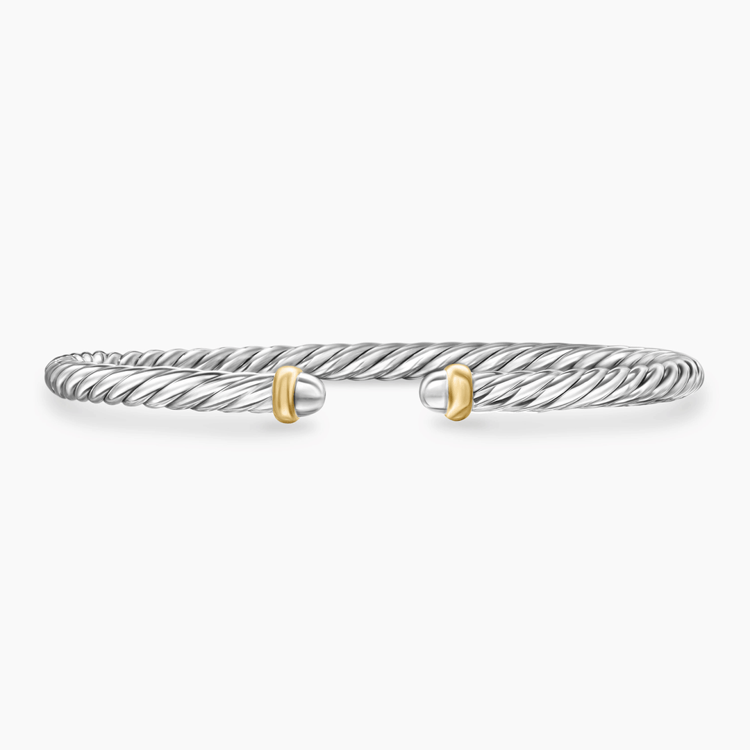 David Yurman Cable Flex Bracelet Sterling Silver with 14k Yellow Gold, 4mm