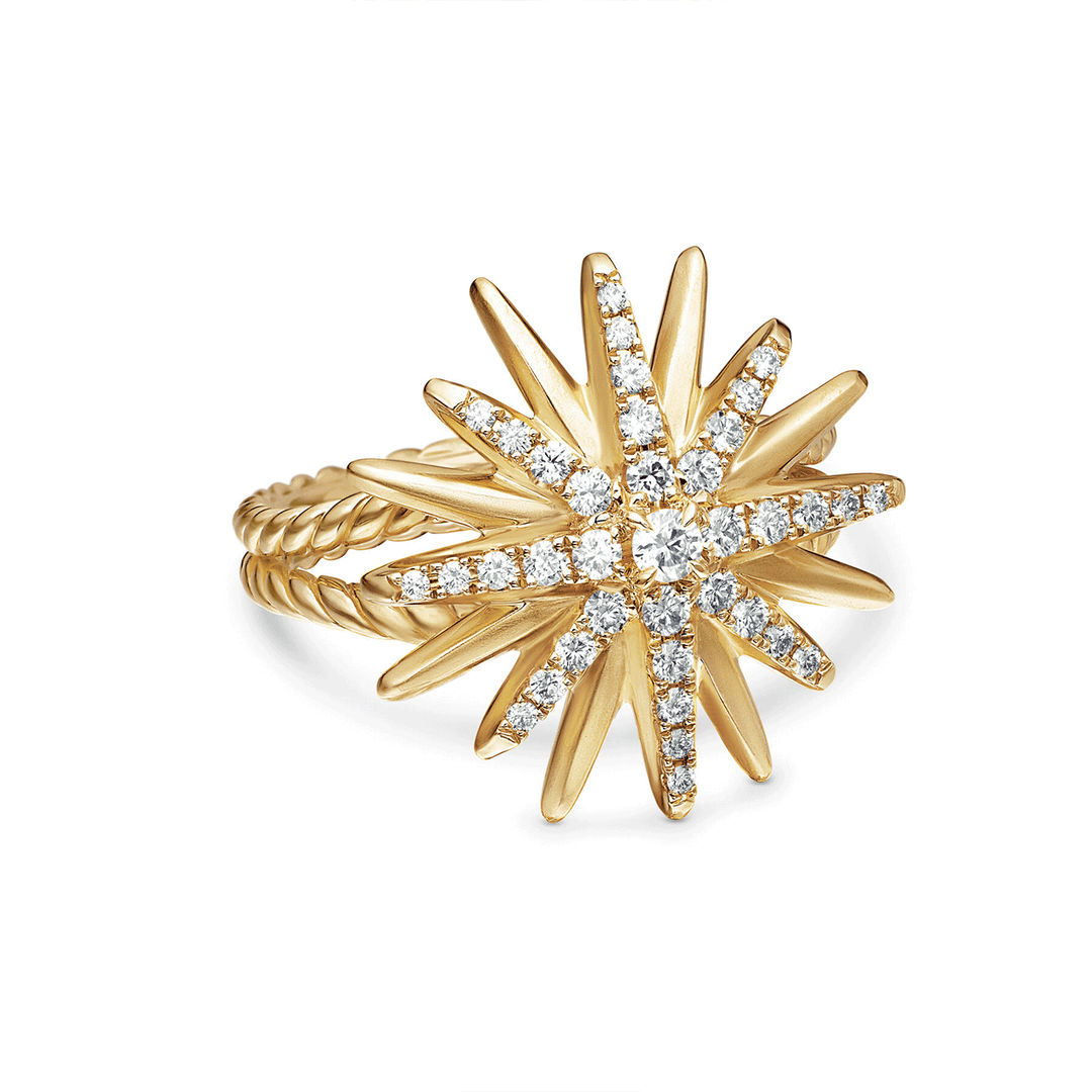David Yurman Starburst Ring in 18k Yellow Gold with Pavé Diamonds,SZ7