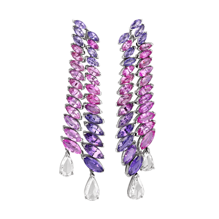 Platinum Pink and Purple Sapphires 31.35 Total Weight Drop Earrings