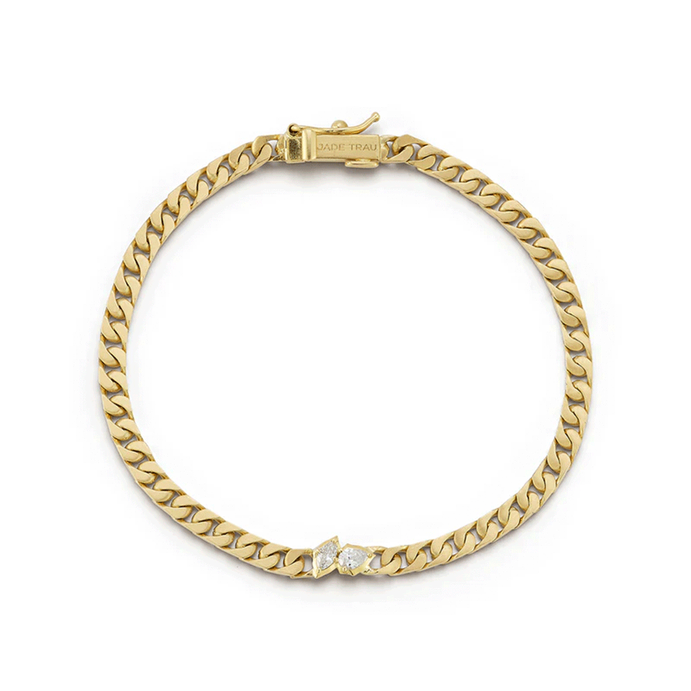 Jade Trau 18k Yellow Gold Posey Diamond Curb Bracelet