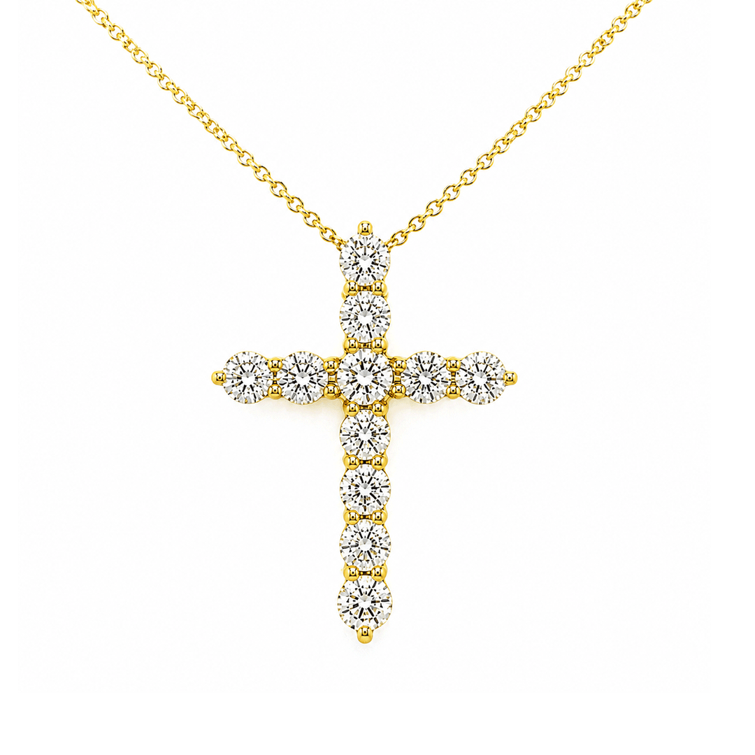14k Yellow Gold and 1.77 Total Weight Diamond 27mm Cross Pendant
