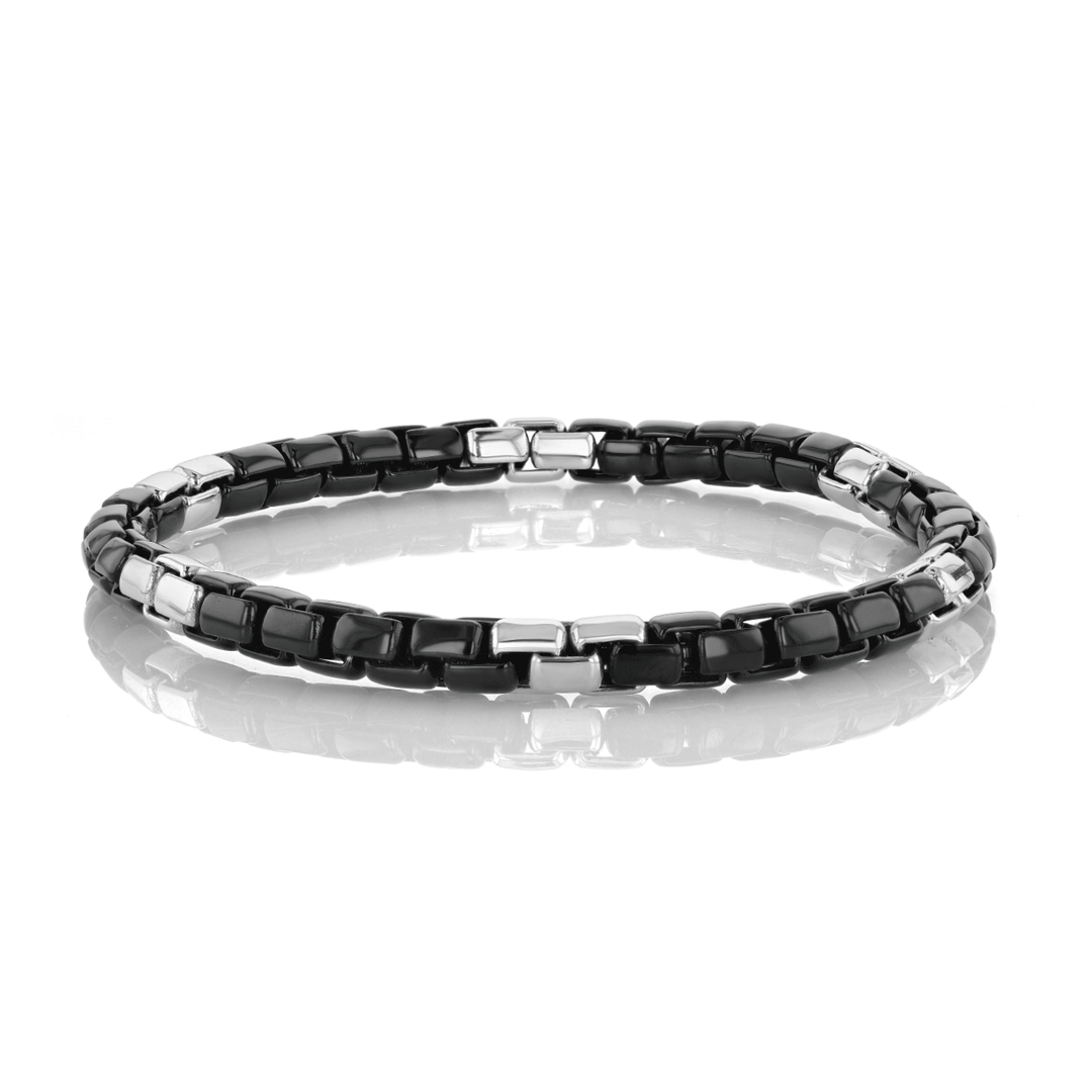 18k White Gold and Black Rhodium 5.8mm Round Box Flex Bracelet
