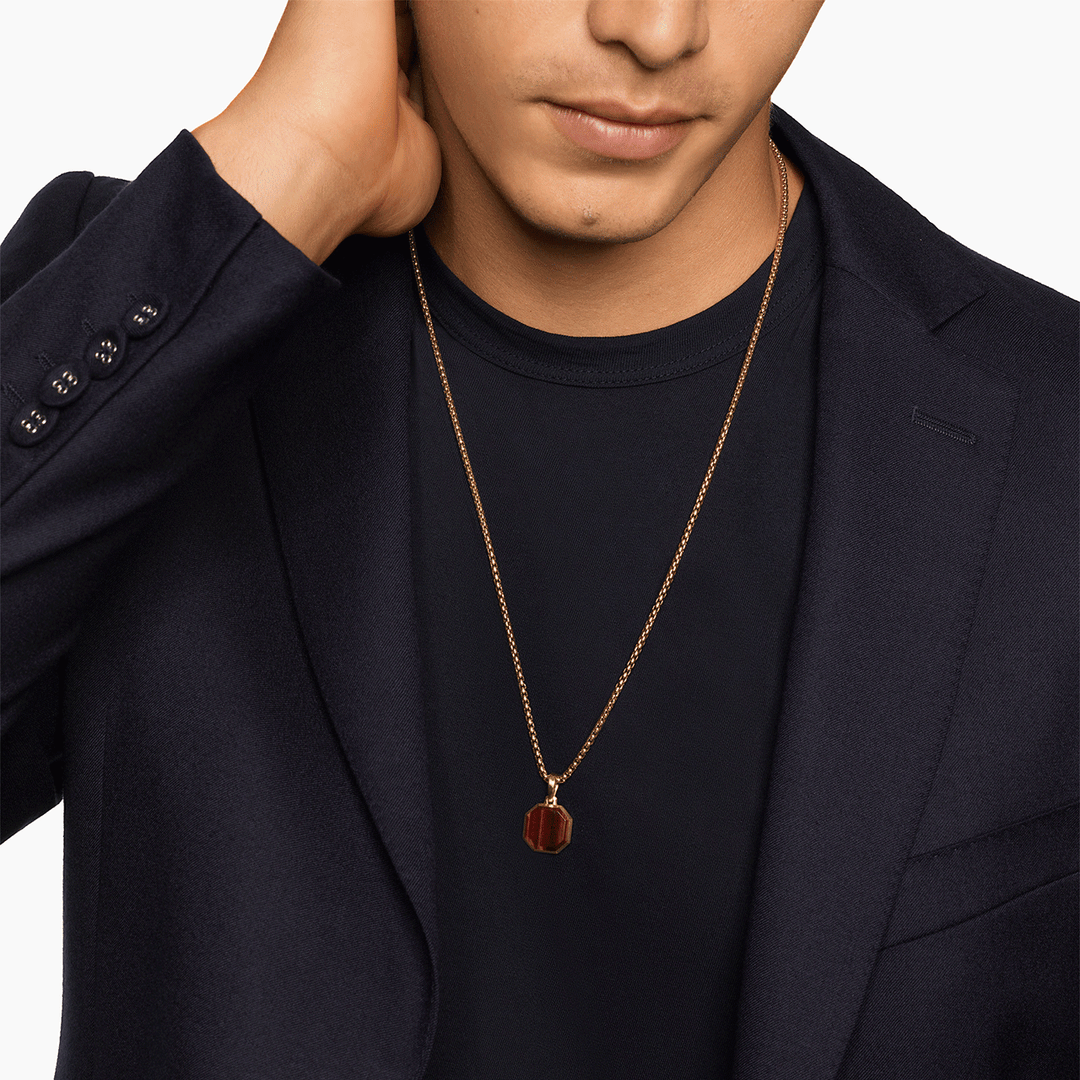 David Yurman Faceted Stone Amulet 18k Yellow Gold with Red Tiger's Eye, 16mm
