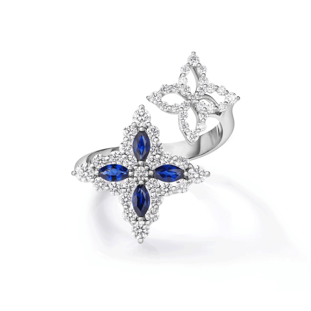Roberto Coin Venetian Princess 18k White Gold Sapphire and Diamond Flower Ring