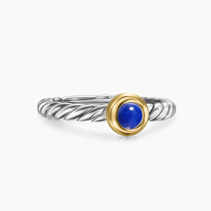 David Yurman Petite Cable Ring Sterling Silver with 14k Yellow Gold and Lapis, 2.8mm