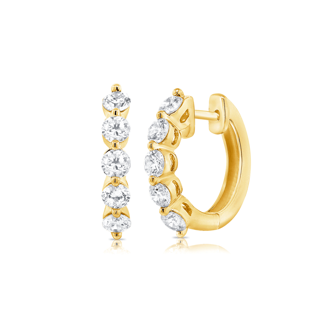 14k Yellow Gold .70 Total Weight Diamond Hoops
