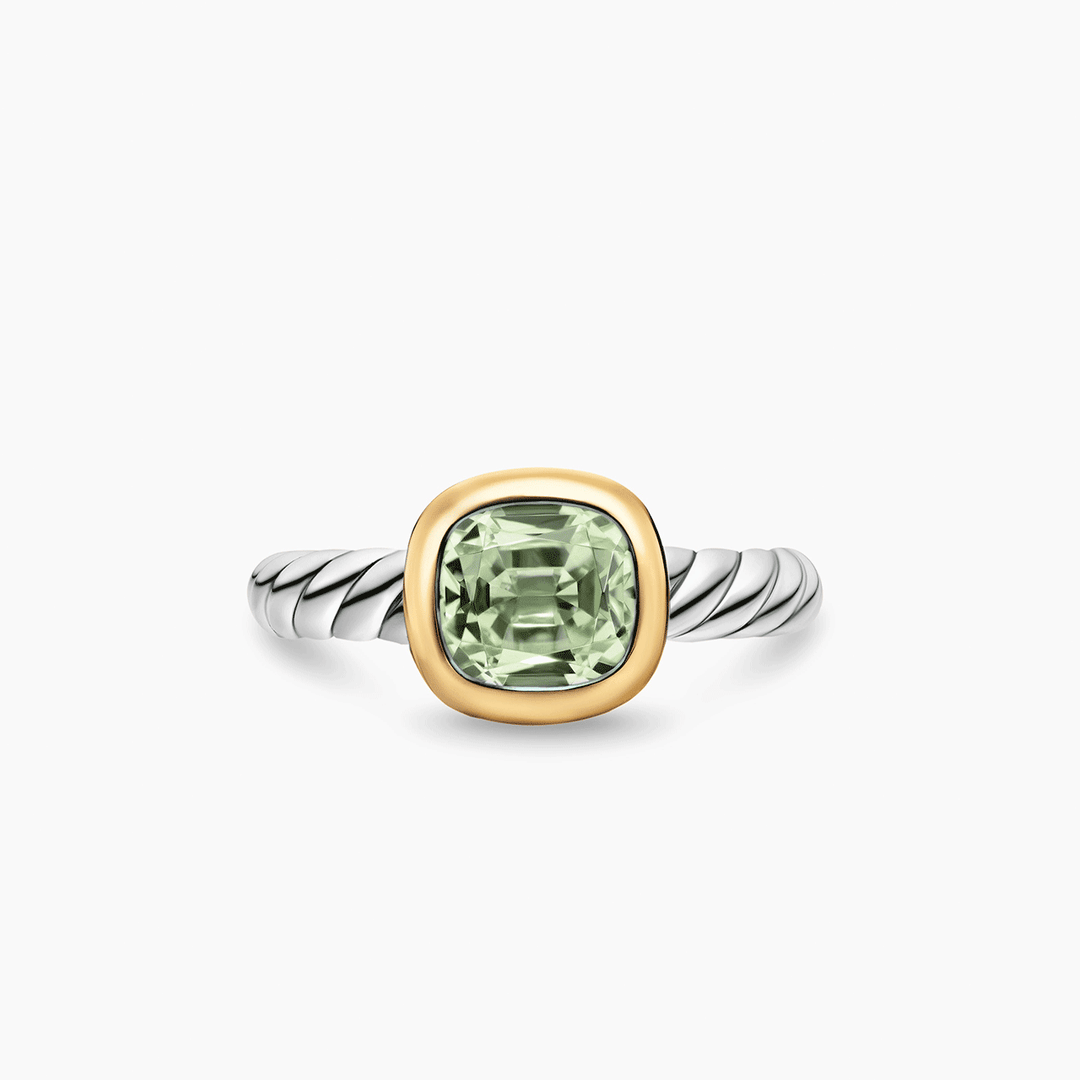 David Yurman Mercer Color Stone Ring Sterling Silver with 18k Yellow Gold and Prasiolite, 7mm