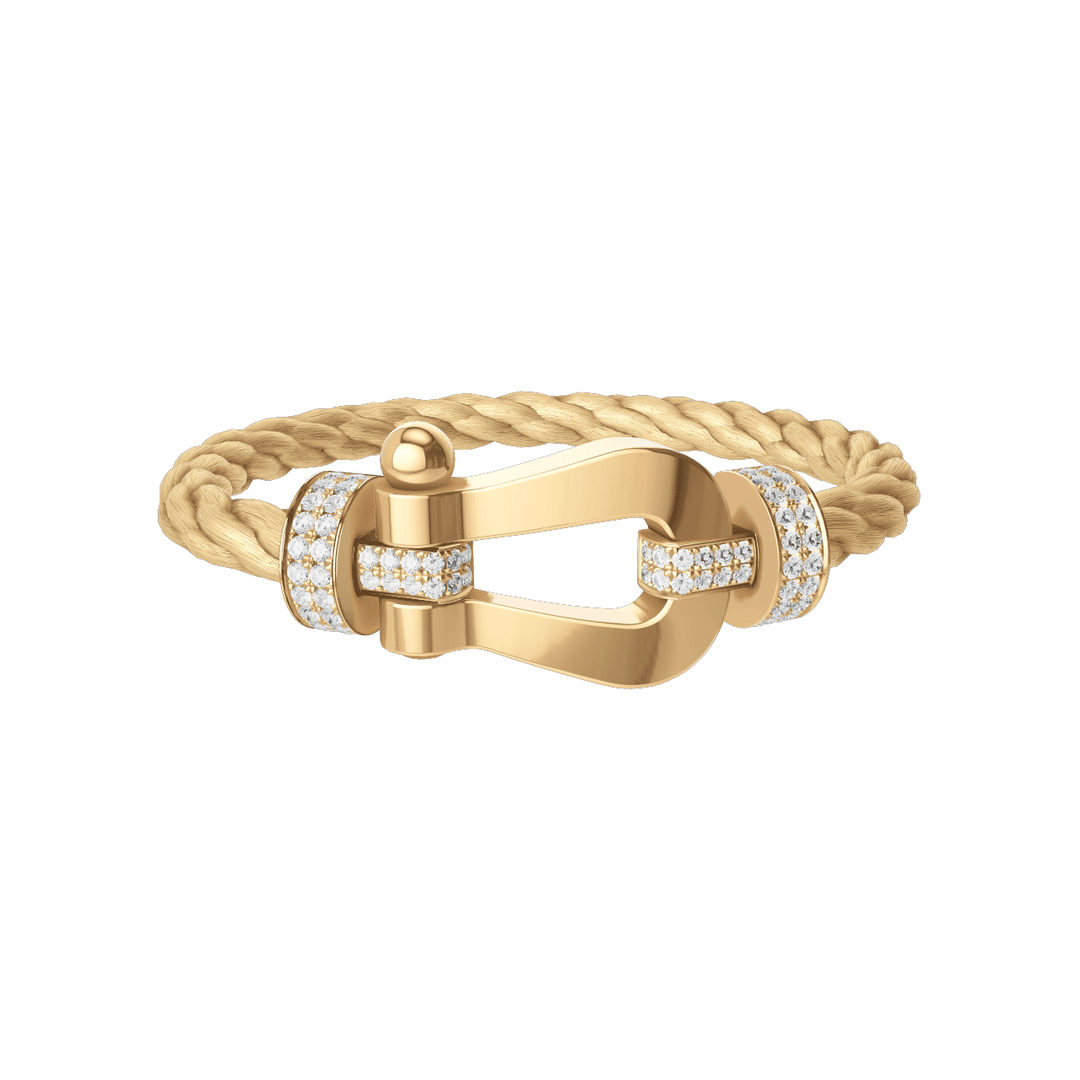 FRED Force 10 Gold Cord 18k Yellow Gold EXLG Half Pave Diamond Buckle Exclusively Hamilton Jewelers