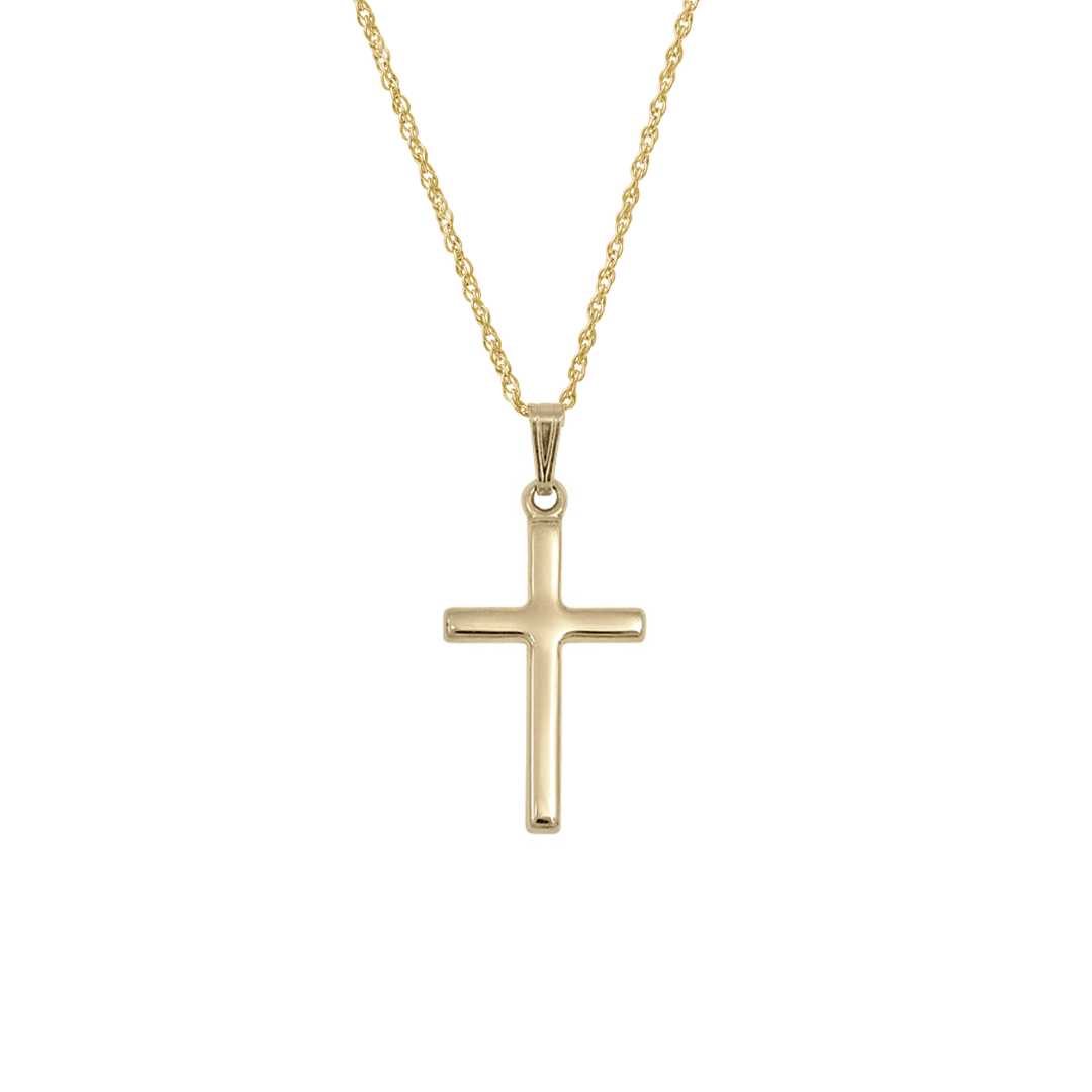 14k Yellow Gold Plain Polished Cross Pendant 18 Inch