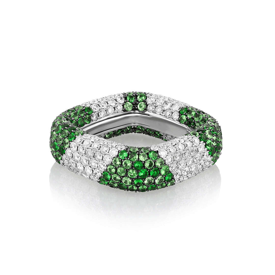 18k White Gold Tsavorite and Diamond Eternity Band