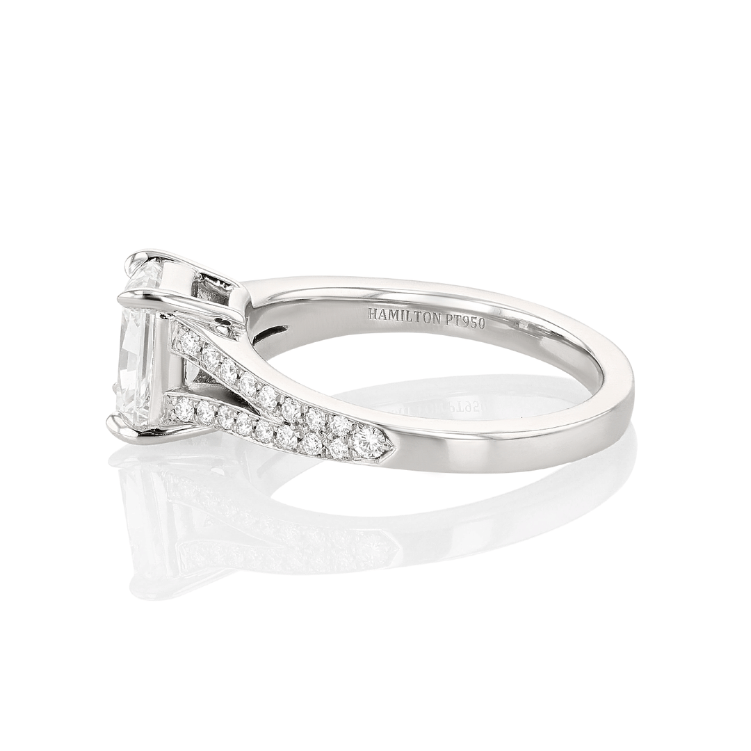 Platinum and Radiant Cut Diamond 1.70 Total Weight  Engagement Ring