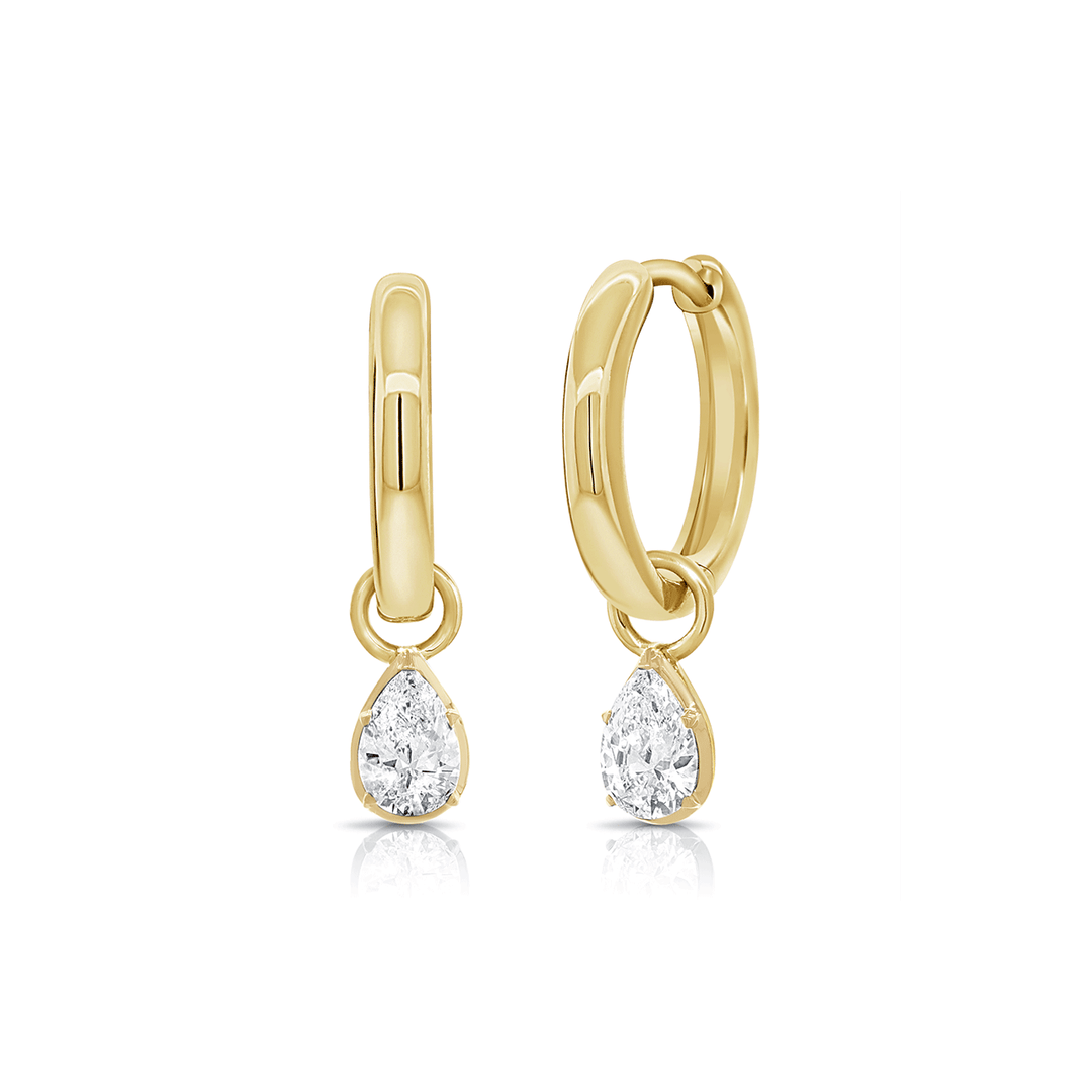 14k Yellow Gold and Pear Shape Diamond .50 Total Weight Huggie Hoops