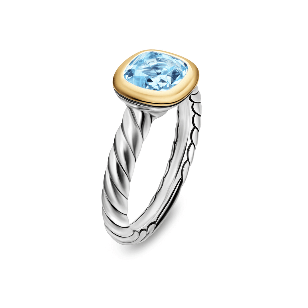 David Yurman Mercer Color Stone Ring Sterling Silver with 18K Yellow Gold and Sky Blue Topaz, 7mm