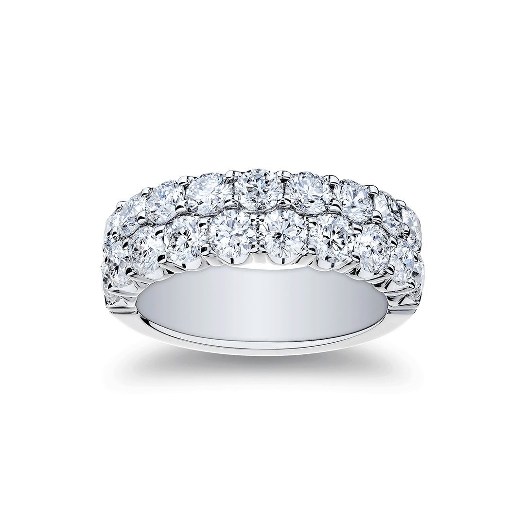 18k White Gold and 2.17 Total Weight Diamond Two Row Band