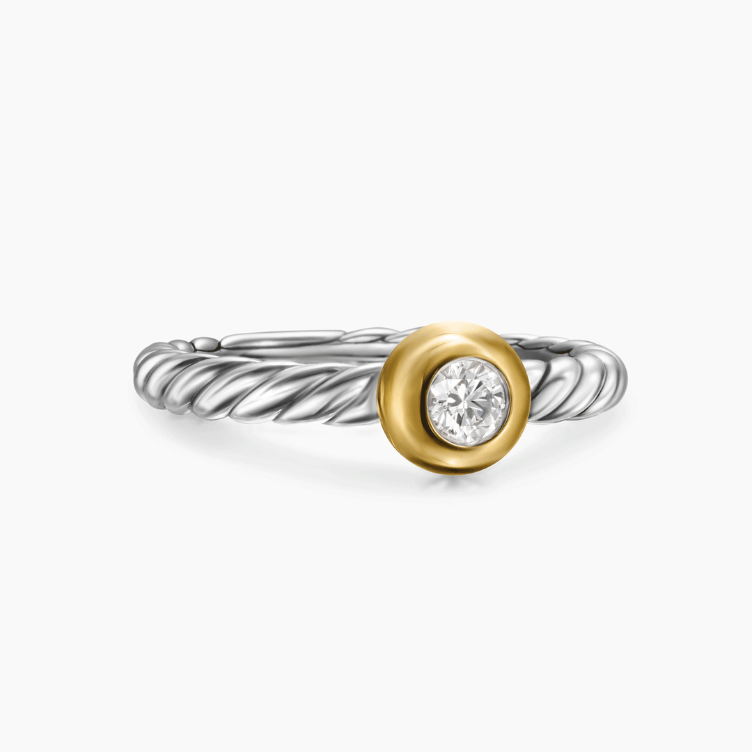 David Yurman Petite Cable Ring Sterling Silver with 14k Yellow Gold and Center Diamond, 2.8mm