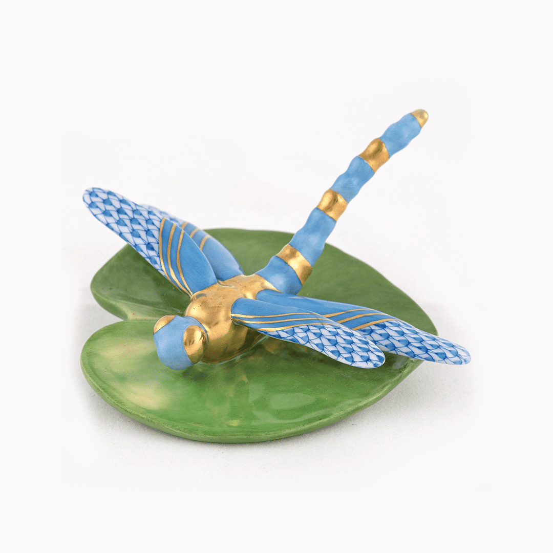 Herend Blue Dragonfly on Lily Pad