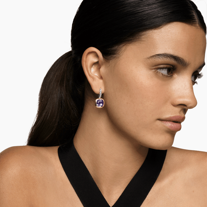 David Yurman Albion Drop Earrings Sterling Silver with 18k Yellow Gold and Amethyst, 10mm