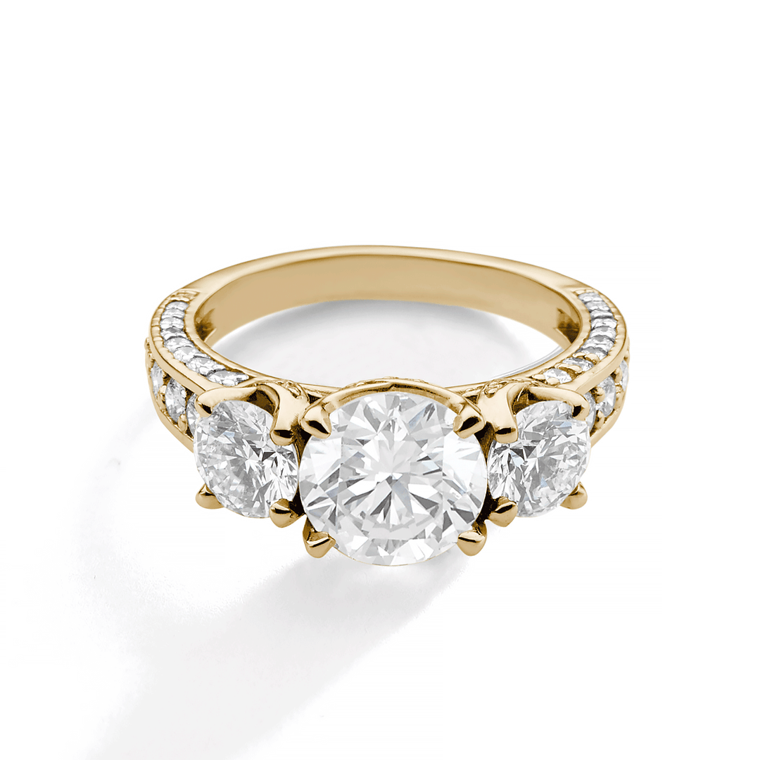 1912 3 Stone 18k Yellow Gold and Diamond Engagement Mounting Ring