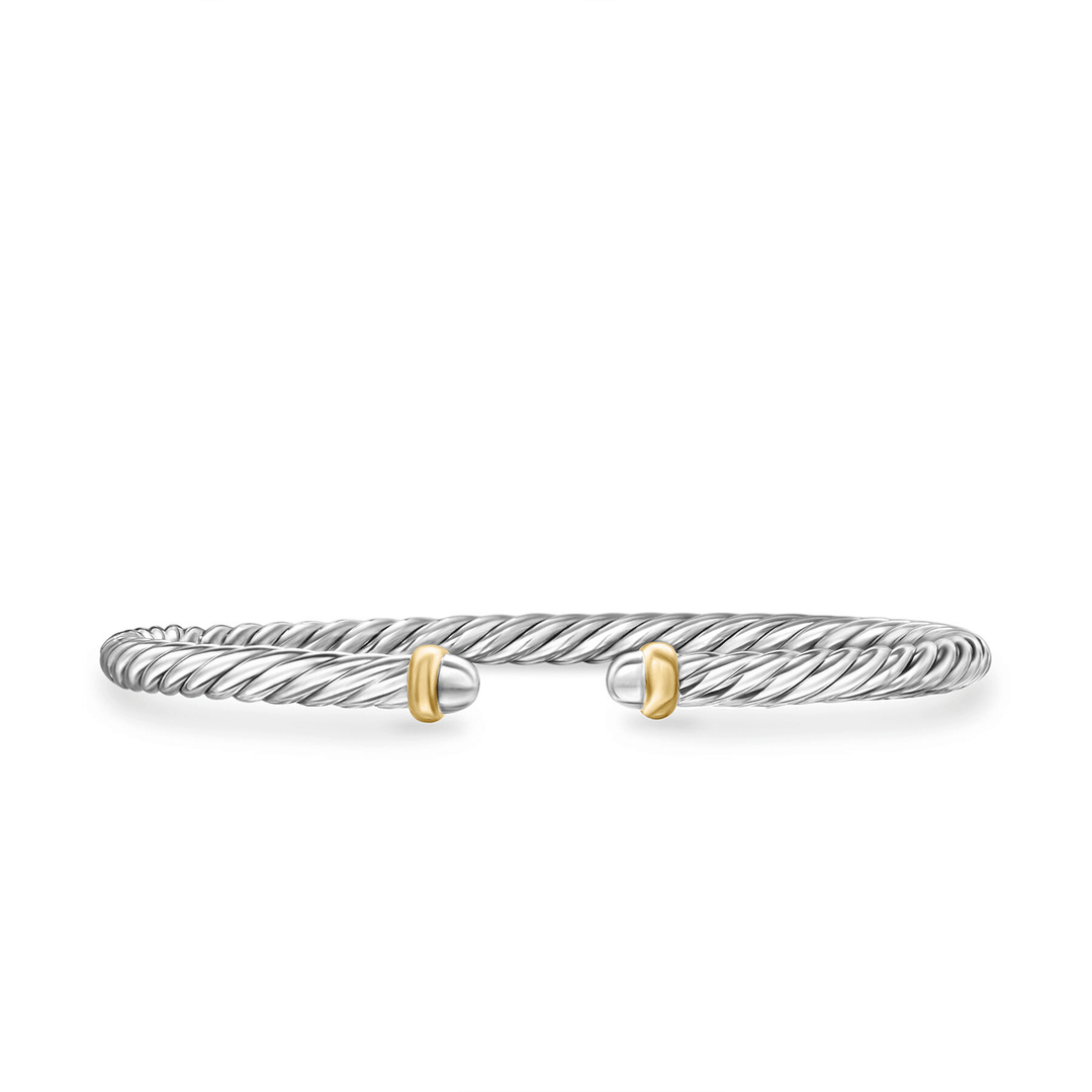 David Yurman Cable Flex Bracelet Sterling Silver with 14k Yellow Gold, 4mm