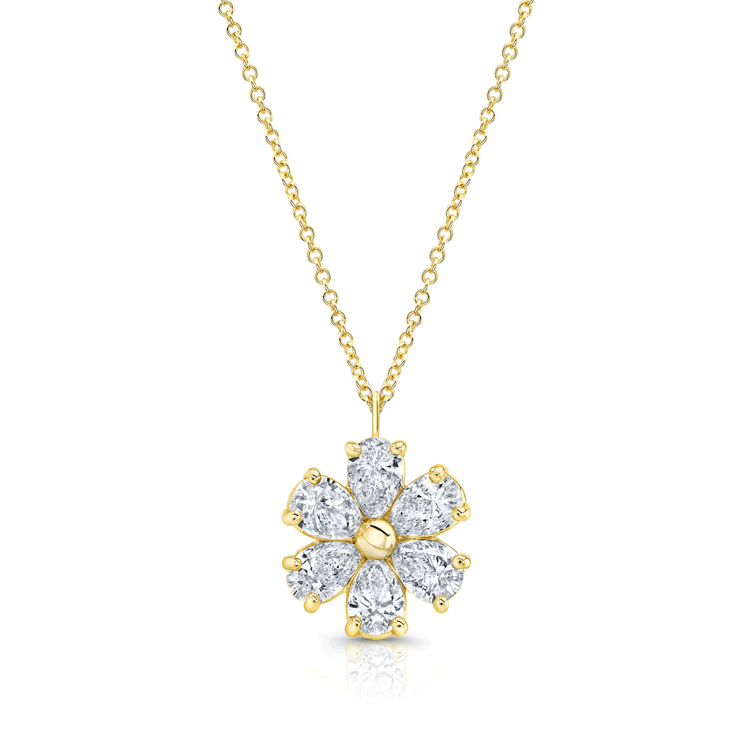 18k Yellow gold and Flower Diamond 1.17 Total Weight Pendant