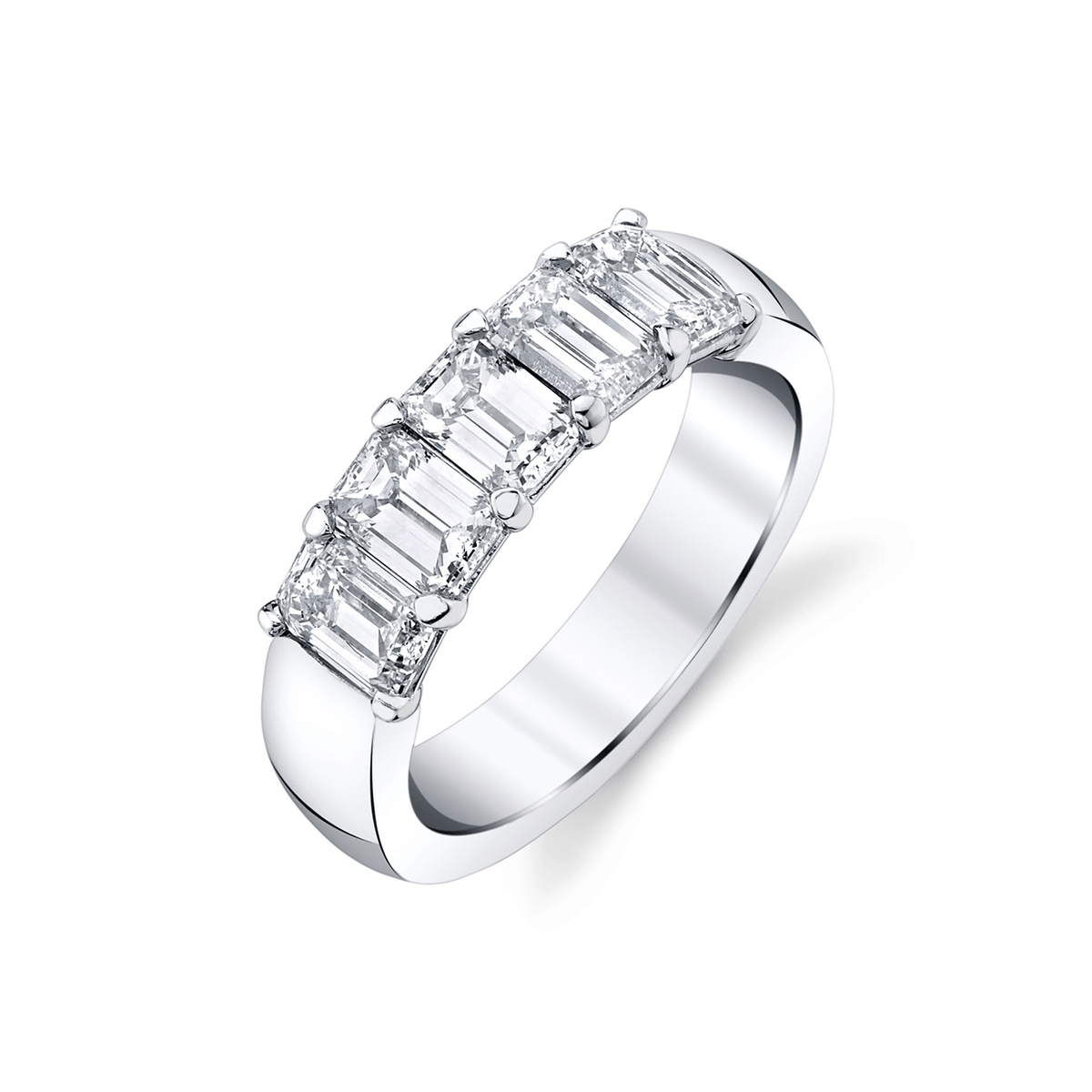 Platinum and Emerald Cut Diamond 3.53 Total Weight Band