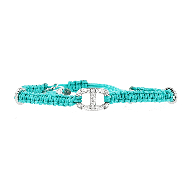 18k White Gold and Diamond Mint Green Cord Bracelet