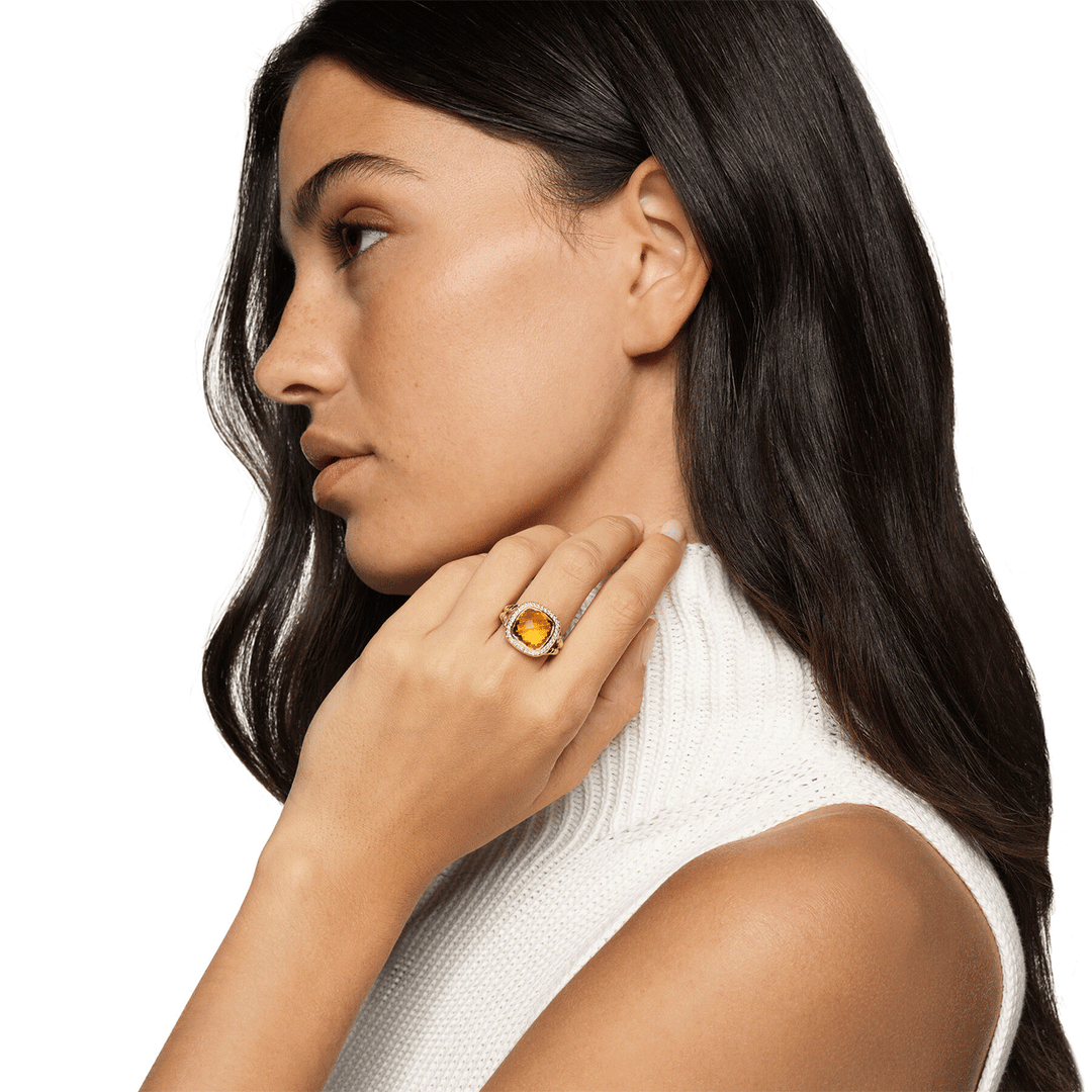 David Yurman Albion® Ring 18K Yellow Gold with Citrine and Diamonds, 11mm
