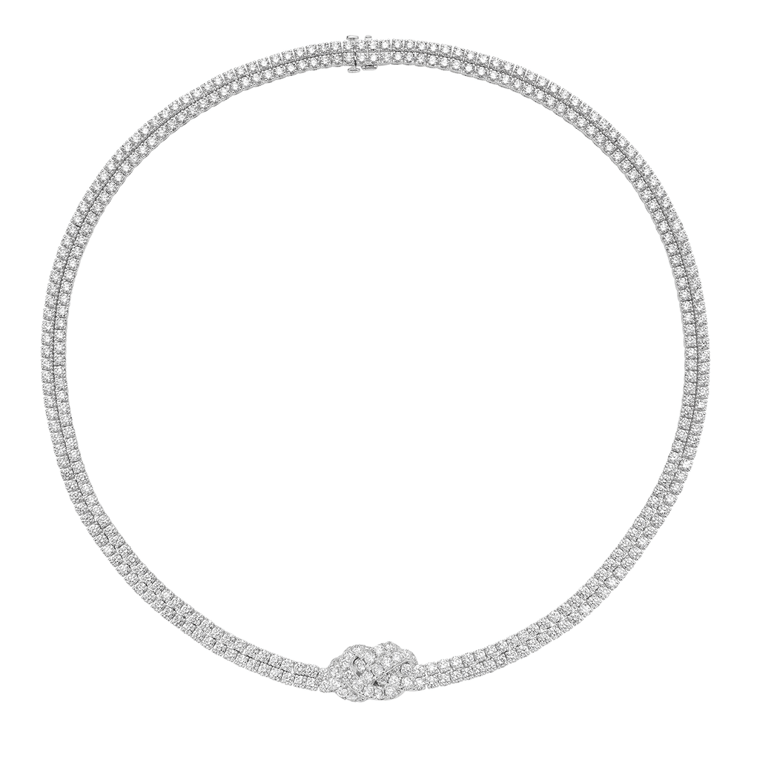 Charles Krypell Hercules Knot 18k White Gold and Diamond Necklace