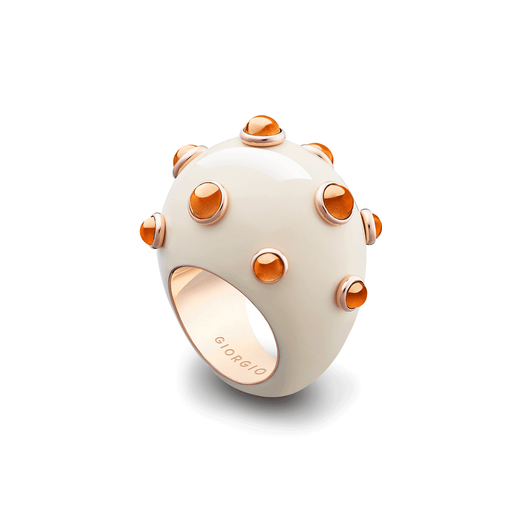 Giorgio B 18k Rose Gold Ivory Enamel and Citrine Ring