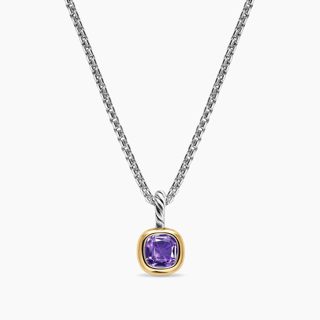 David Yurman Mini Cushion Cut Amulet Sterling Silver with 14K Yellow Gold and Amethyst