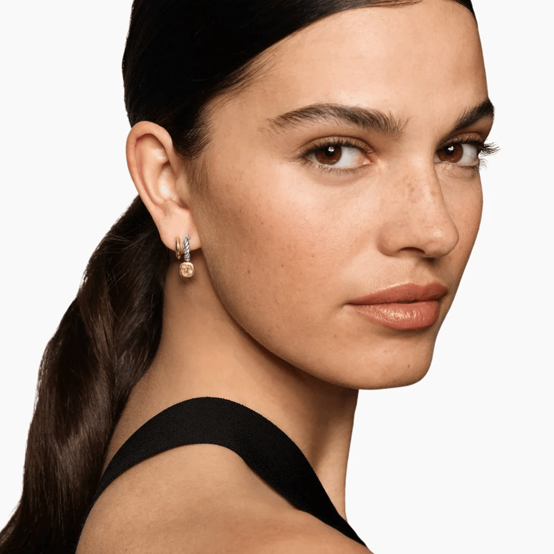 David Yurman DY Mercer® Color Two Row Drop Earrings Sterling Silver with 18K Yellow Gold and Champagne Citrine, 19.5mm