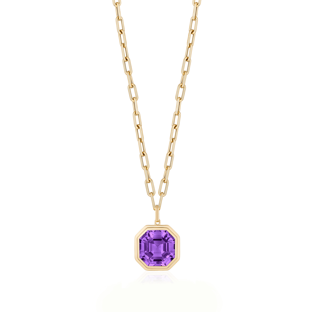 Goshwara Manhattan 18k Yellow Gold and Asscher Cut Amethyst Pendant