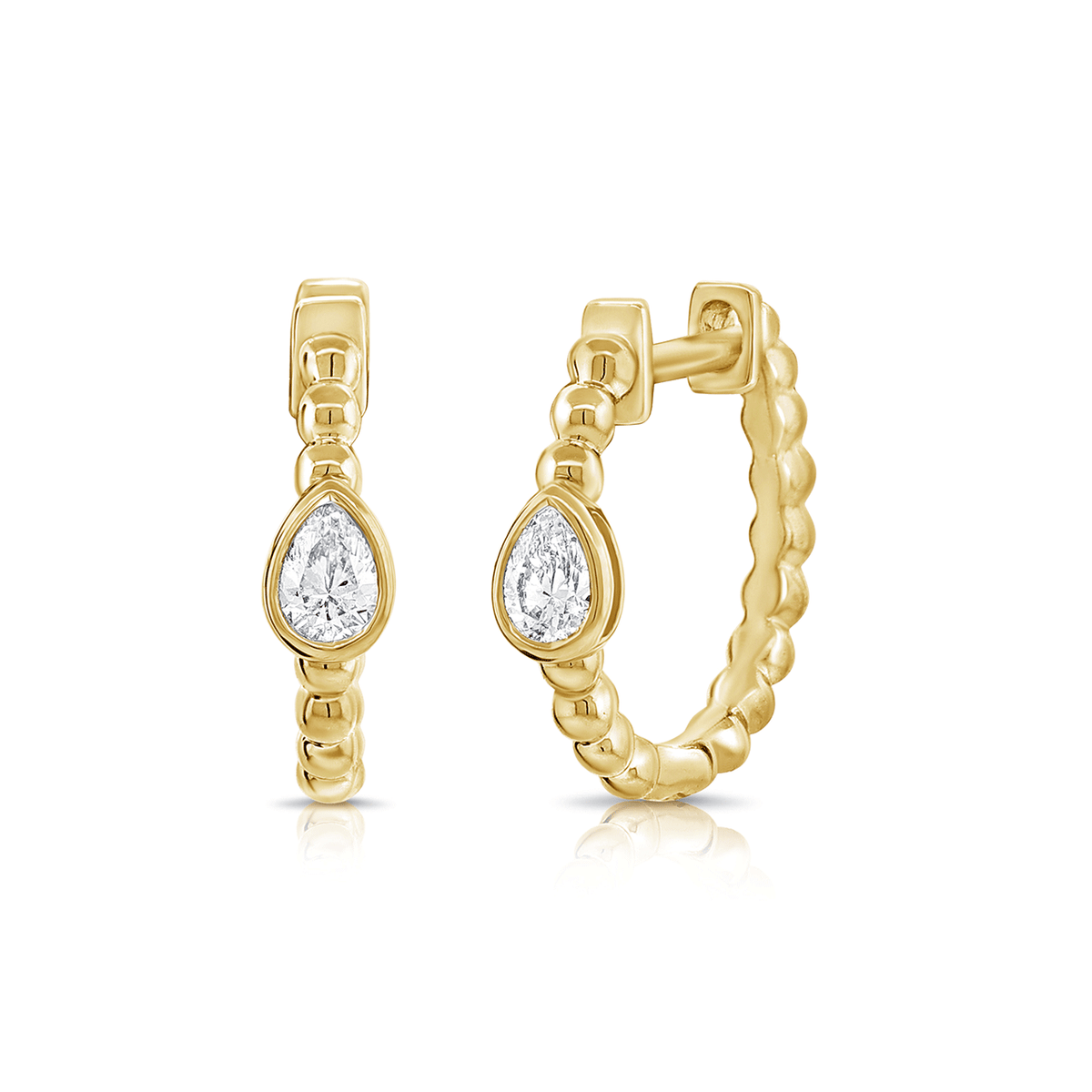 14k Yellow Gold and 0.32 Total Weight Pear Shape Diamond Huggies