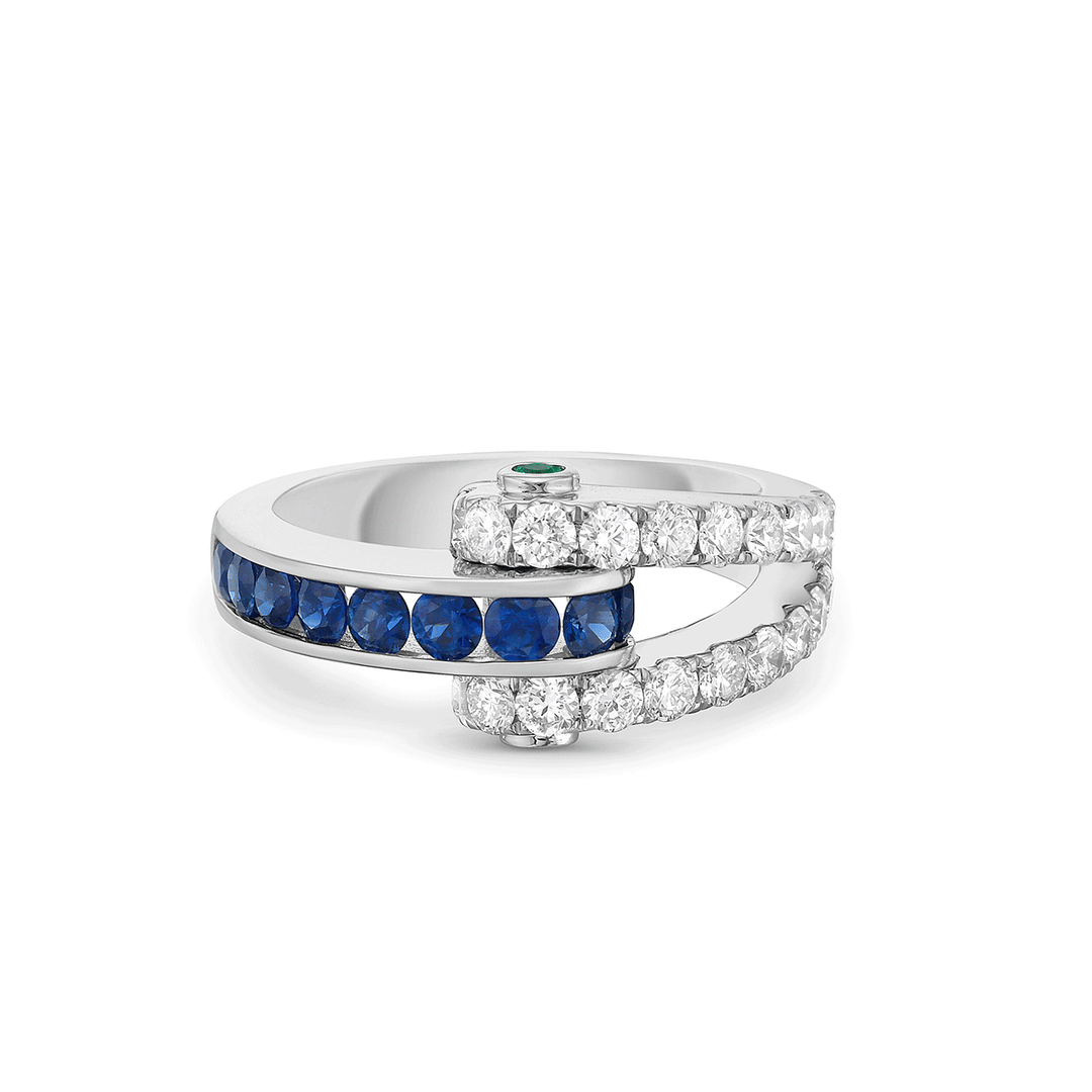 Charles Krypell 18k White Gold and 0.70 Total Weight Sapphire Diamond Ring