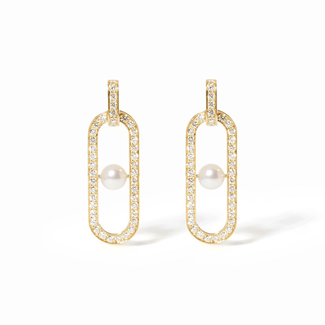 Dinh Van Maillon 18k Yellow Gold and Perle Diamond Earrings