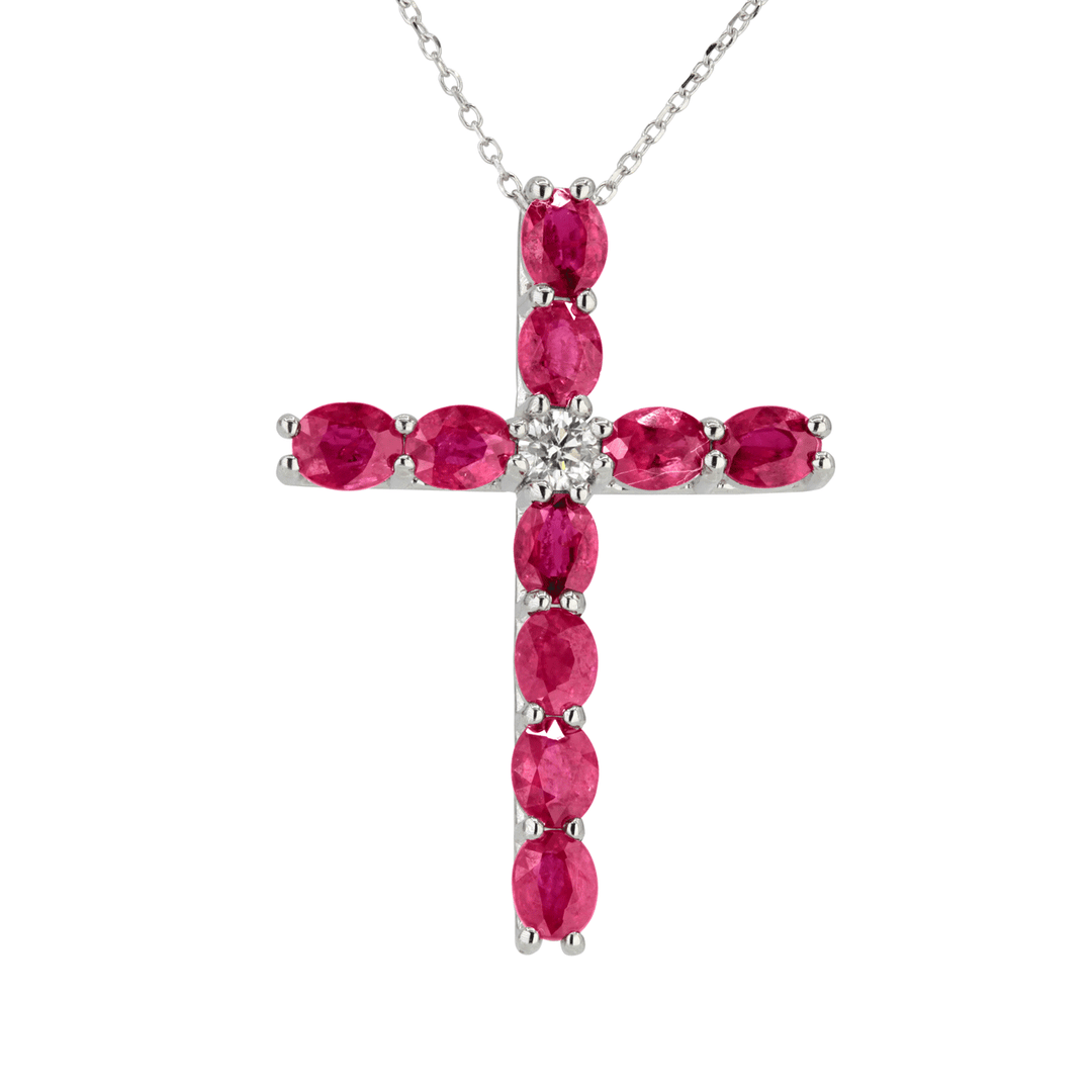 14k White Gold and Ruby 2.91 Cross Pendant