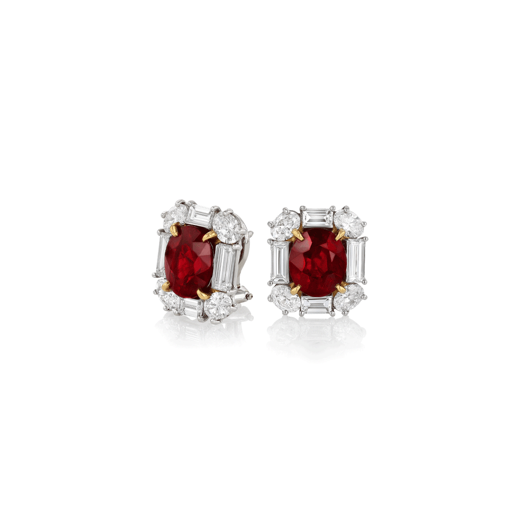 Platinum and Rubies 6.02 Total Weight and Diamond Earrings