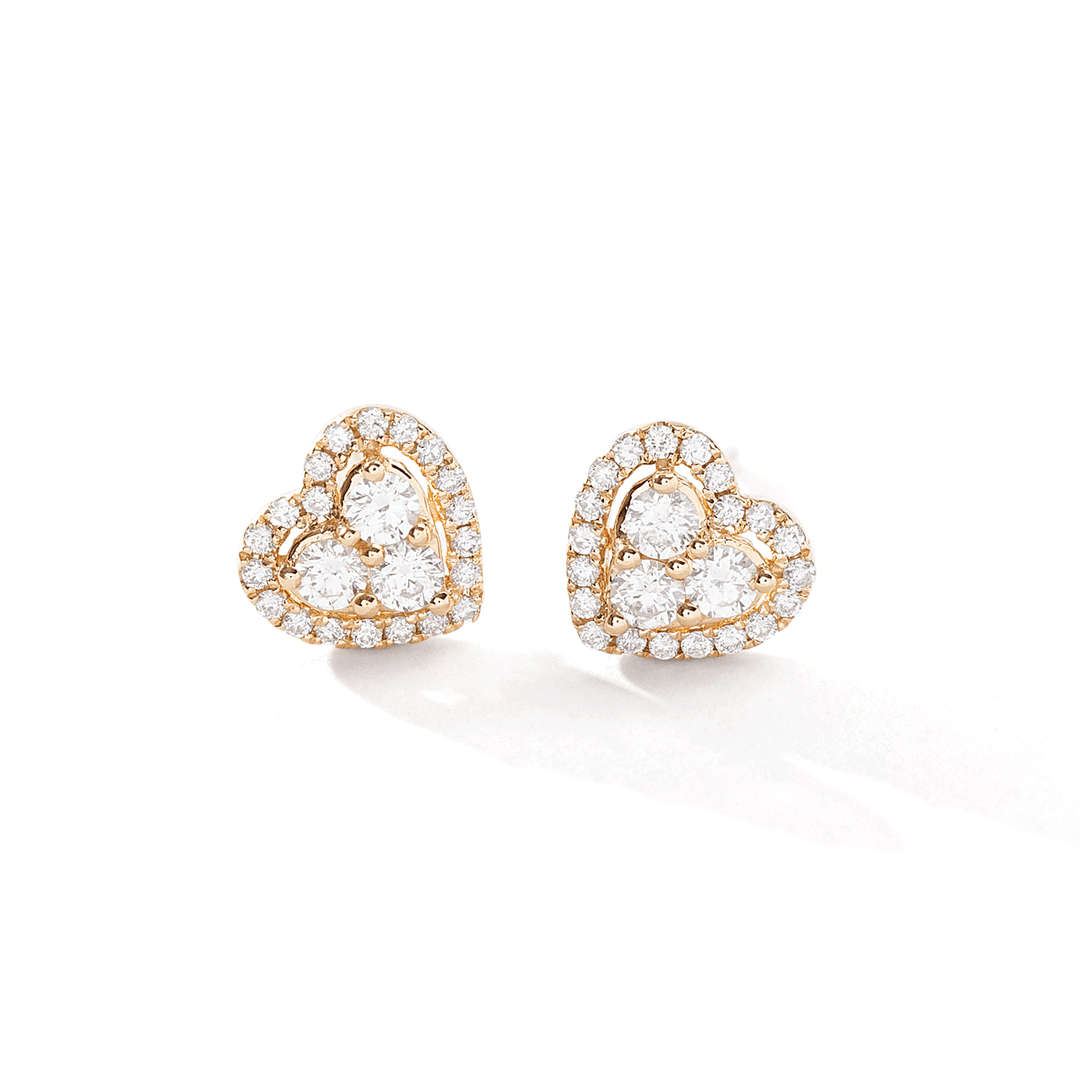 14k Yellow Gold and Diamond Heart Halo Earrings