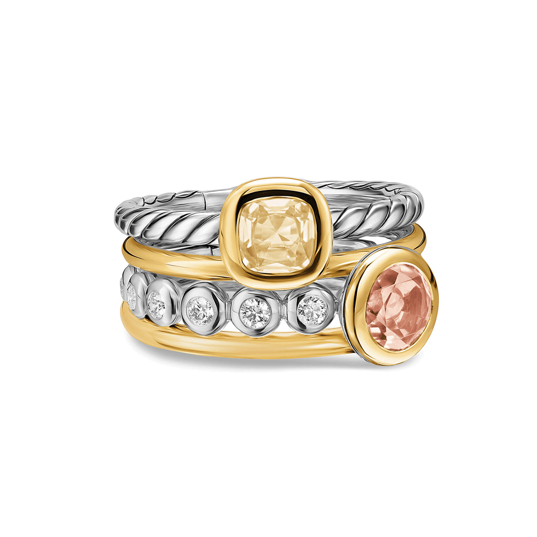 David Yurman DY Mercer® Color Stone Multi Row Ring Sterling Silver with 18K Yellow Gold, Blue Topaz and Diamonds