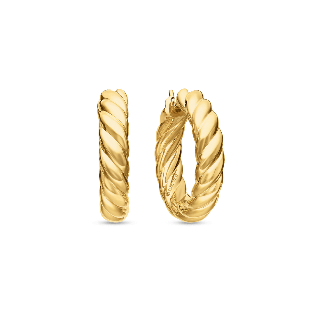 David Yurman Sculpted Cable Hoop Earrings 18k Yellow Gold, 25.4mm