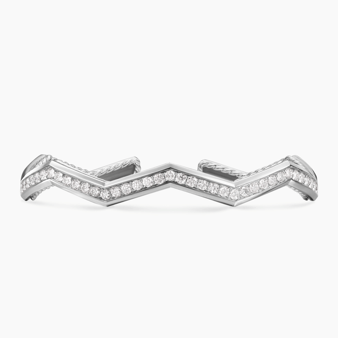 David Yurman Zig Zag Stax Cuff Bracelet Sterling Silver with Diamonds, 5mm