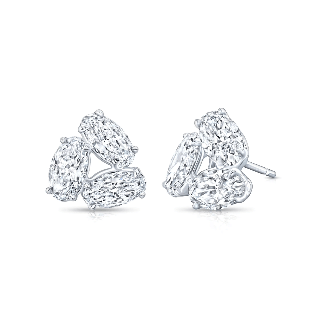 18k White Gold and Moval Shape Diamonds 4.36 Total Weight Earrings