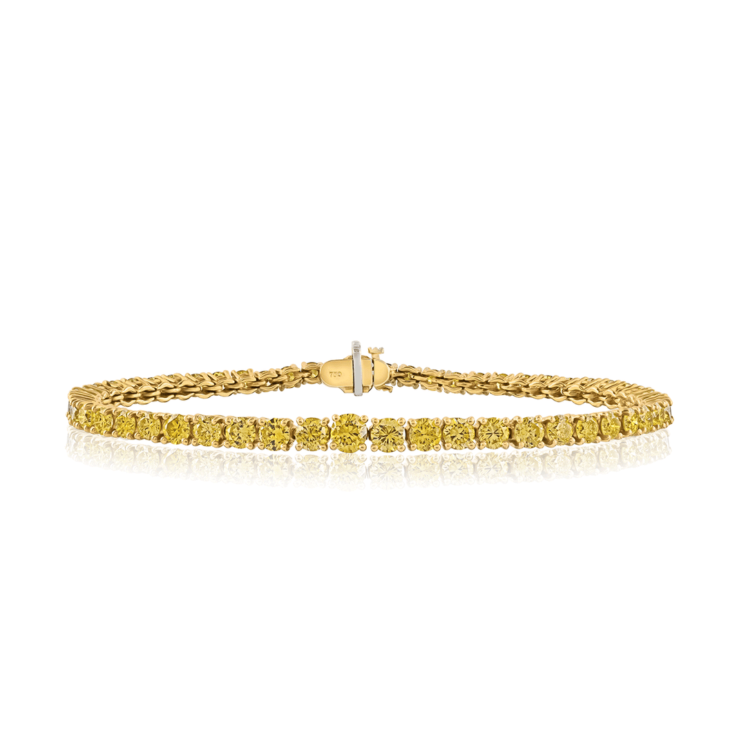 18k Yellow Gold and Fancy Vivid Yellow Diamonds 8.80 Total Weight Line Bracelet