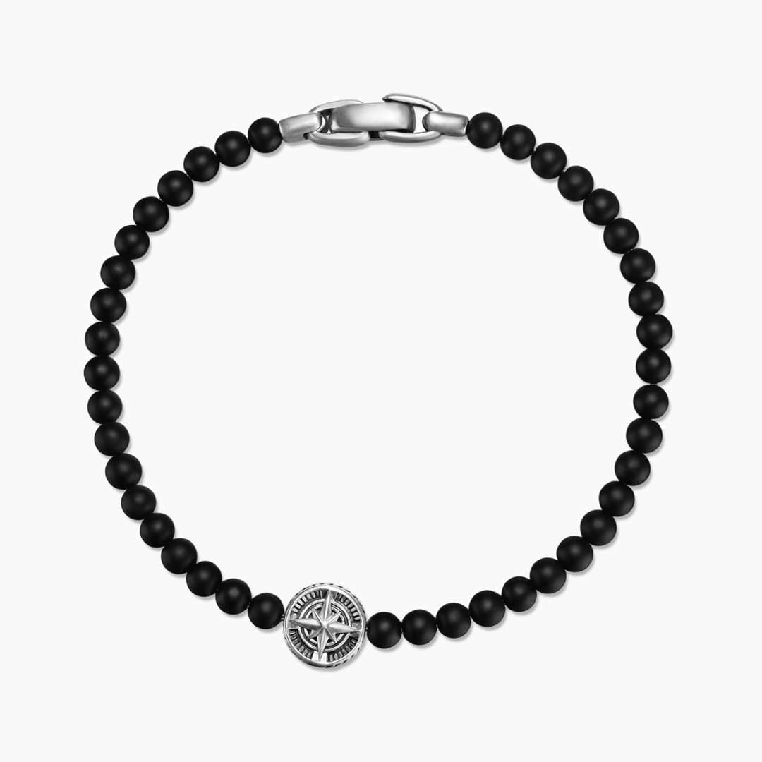 David Yurman Spiritual Beads Compass Bracelet Sterling Silver with Black Onyx, 4mm