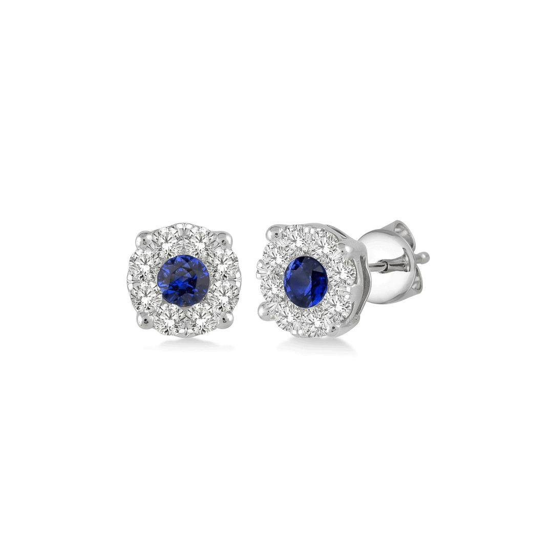 14k Gold Sapphire and Diamond .45 Total Weight Studs
