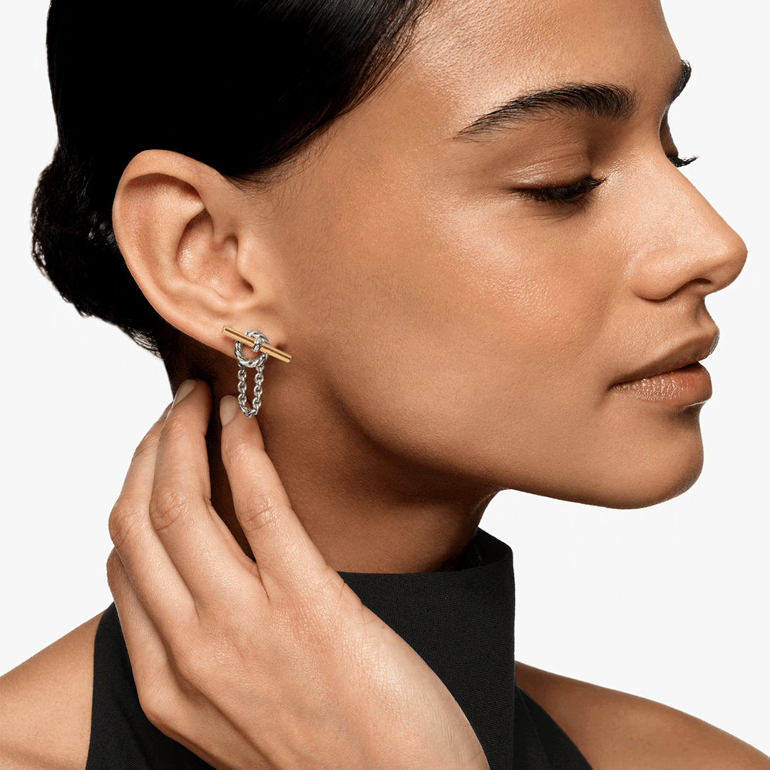 David Yurman Mercer® Bold Toggle Chain Stud Earrings Sterling Silver with 18k Yellow Gold, 50.4mm