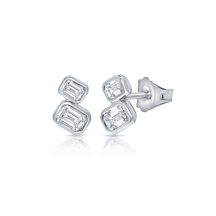 14k White Gold and Emerald Cut Diamonds .68 Total Weight Studs